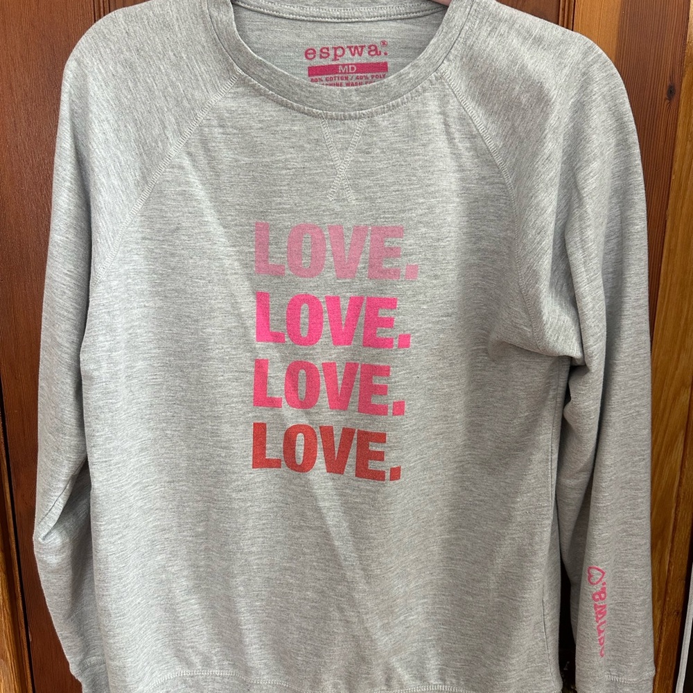 The Shop Forward Gray Lightweight Sweatshirt with Pink Love Print